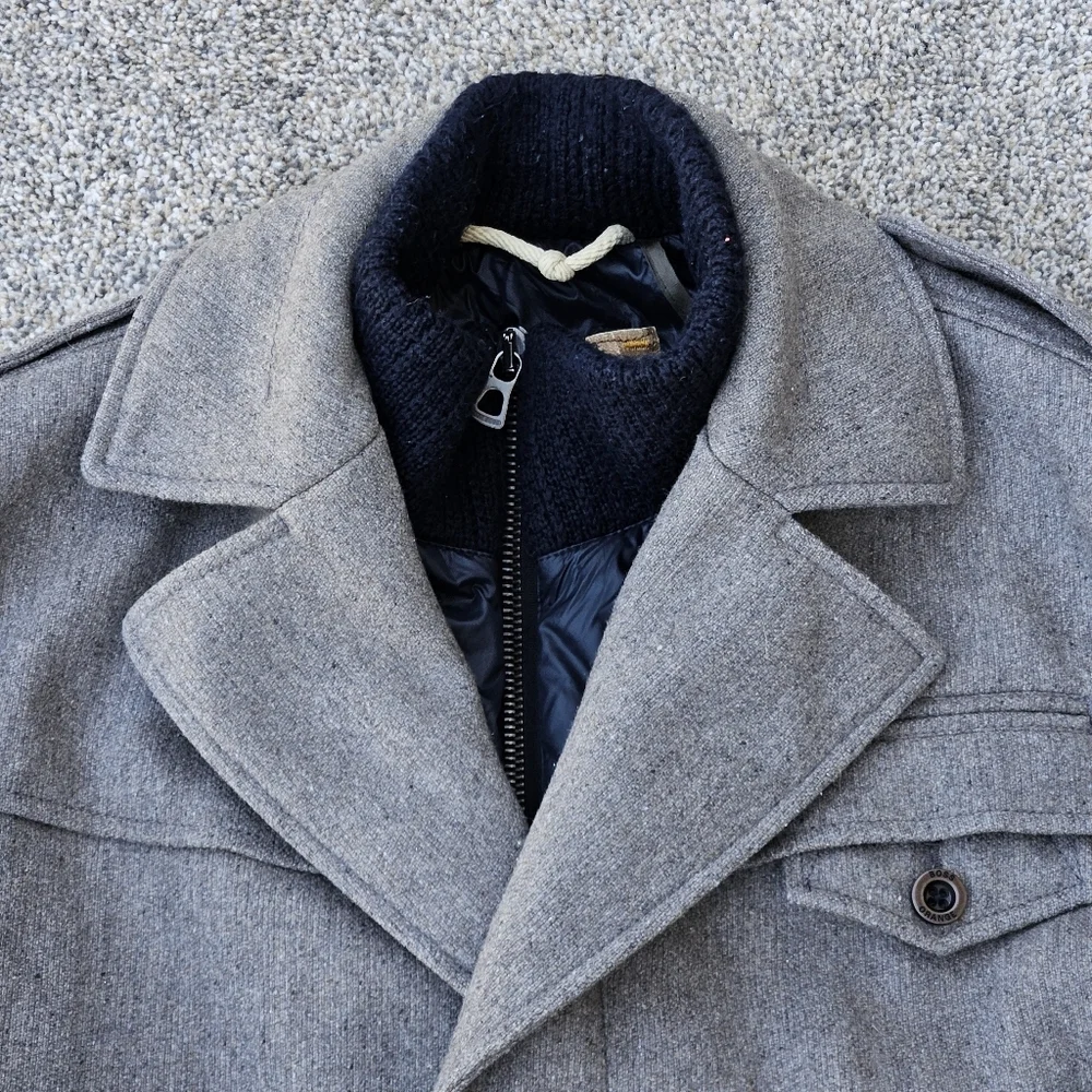Hugo Boss Orange Wool Field Jacket Heavy Warm Coat Gray Blue Mens Size 42R